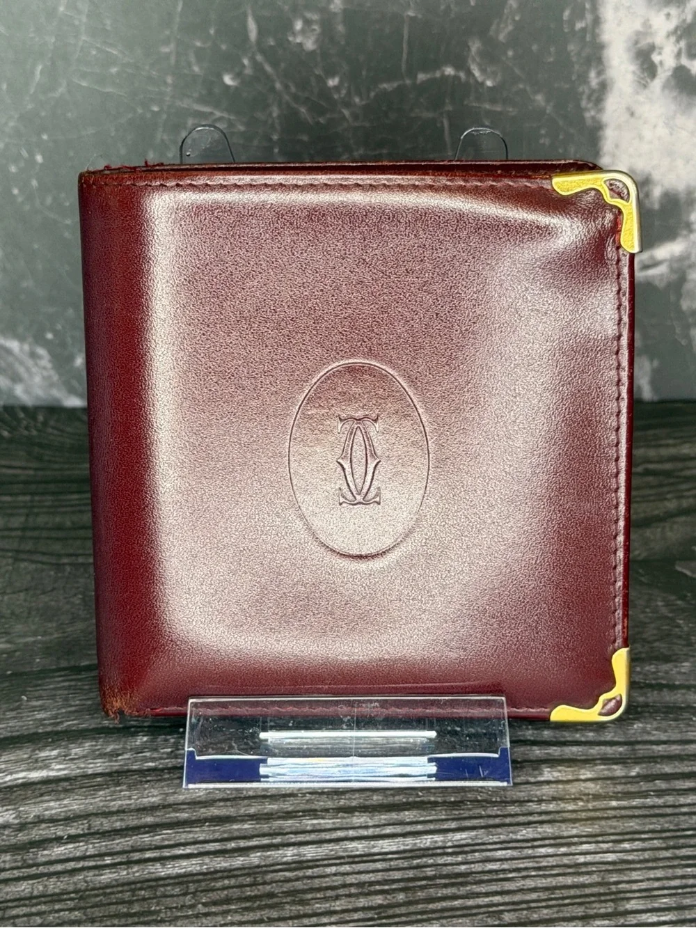 Cartier Must de Cartier Bifold Wallet Burgundy Leather Vintage Authentic